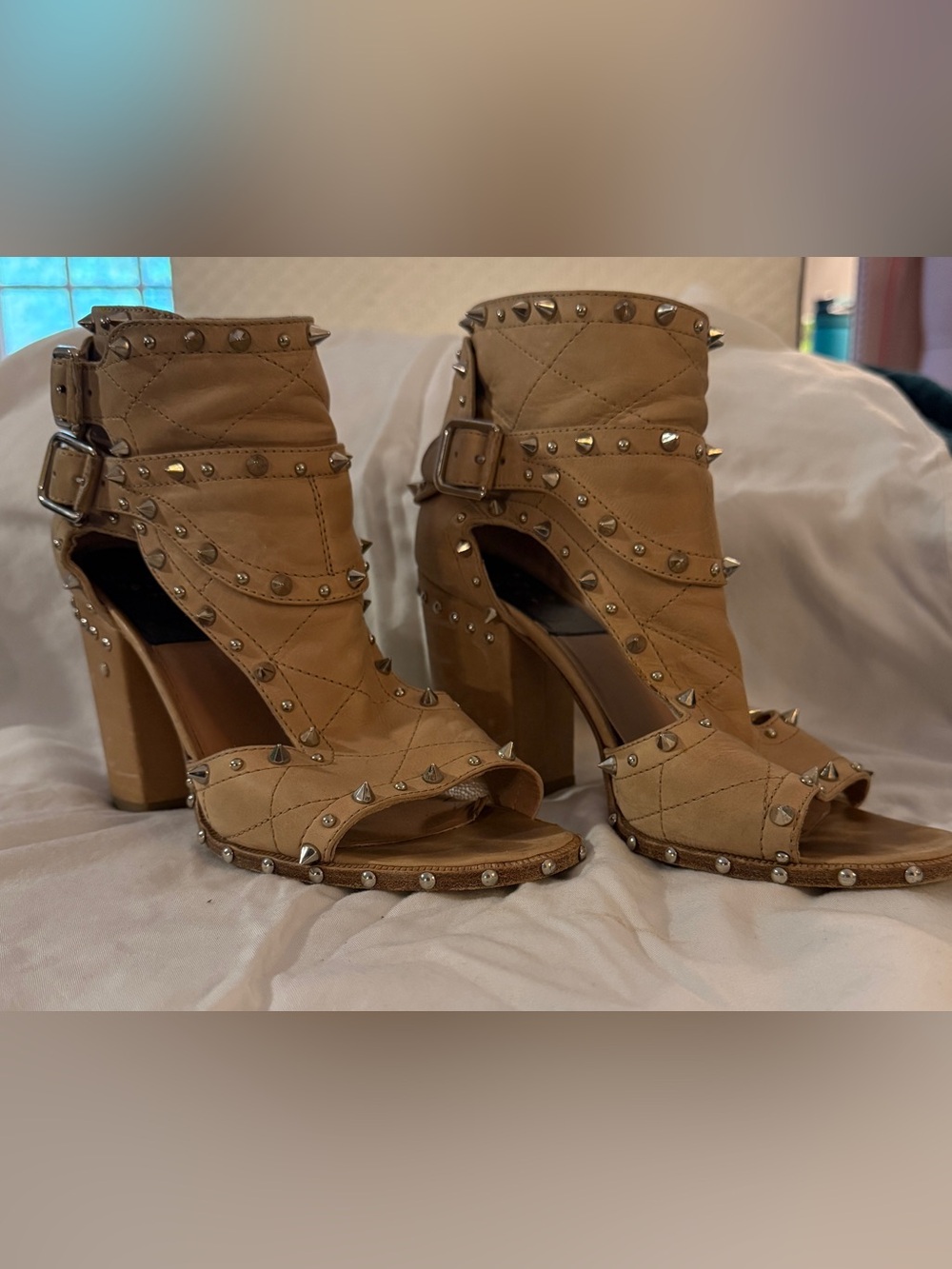 Laurence Dacade Tan Studded Cutout Block-Heel Sandal Booties